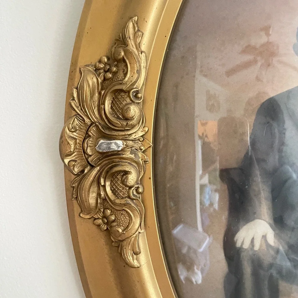 Antique Oval Frame Bubble Domed Convex Glass Picture Art 19x25 Victorian gold